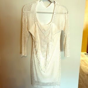 Mid length white fringe dress
